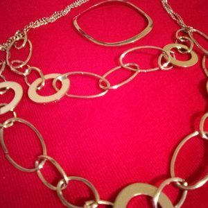 Silver Tone Link Necklace and Bangle Bracelet